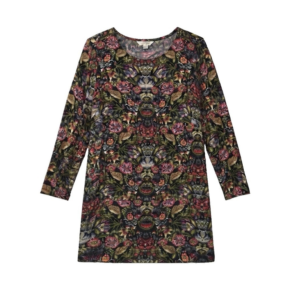 J. Jill Women's Plus Size 2XL Floral Rayon Tunic Top Long Sleeve Scoop Neck
